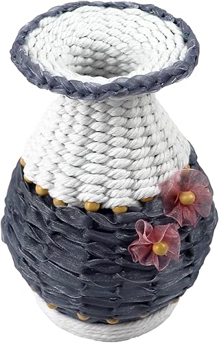 Miniatura 5 de 30GO - Juego de 2 jarrones de cuerda de hilo de nieve rústico hechos a mano, tejidos a mano para decoración del hogar rural, granja moderna, sala de