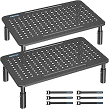 BONTEC 2 Pack 3 Height Adjustable Monitor Stand Riser with Pen Holder, Ergonomic Metal Laptop Stand with Cable Management, Desktop Stand for Computer, Printer, Monitor, Laptop (Black, 14.5” x 9.1”)