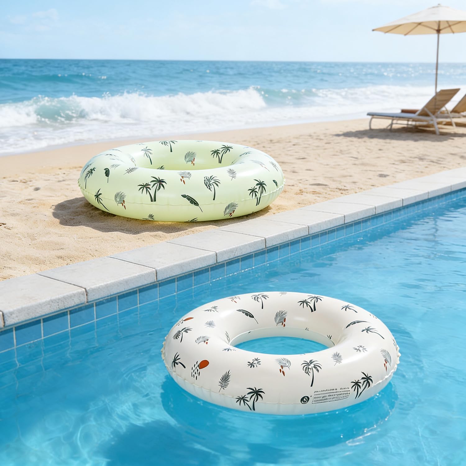 2PCS 35IN Inflatable Pool Floats Adult Large Swim Ring Classic Striped Fruit Pool Inner Tubes, Adults Rings Pool Floaties Adult Size for Summer Pool Party Beach