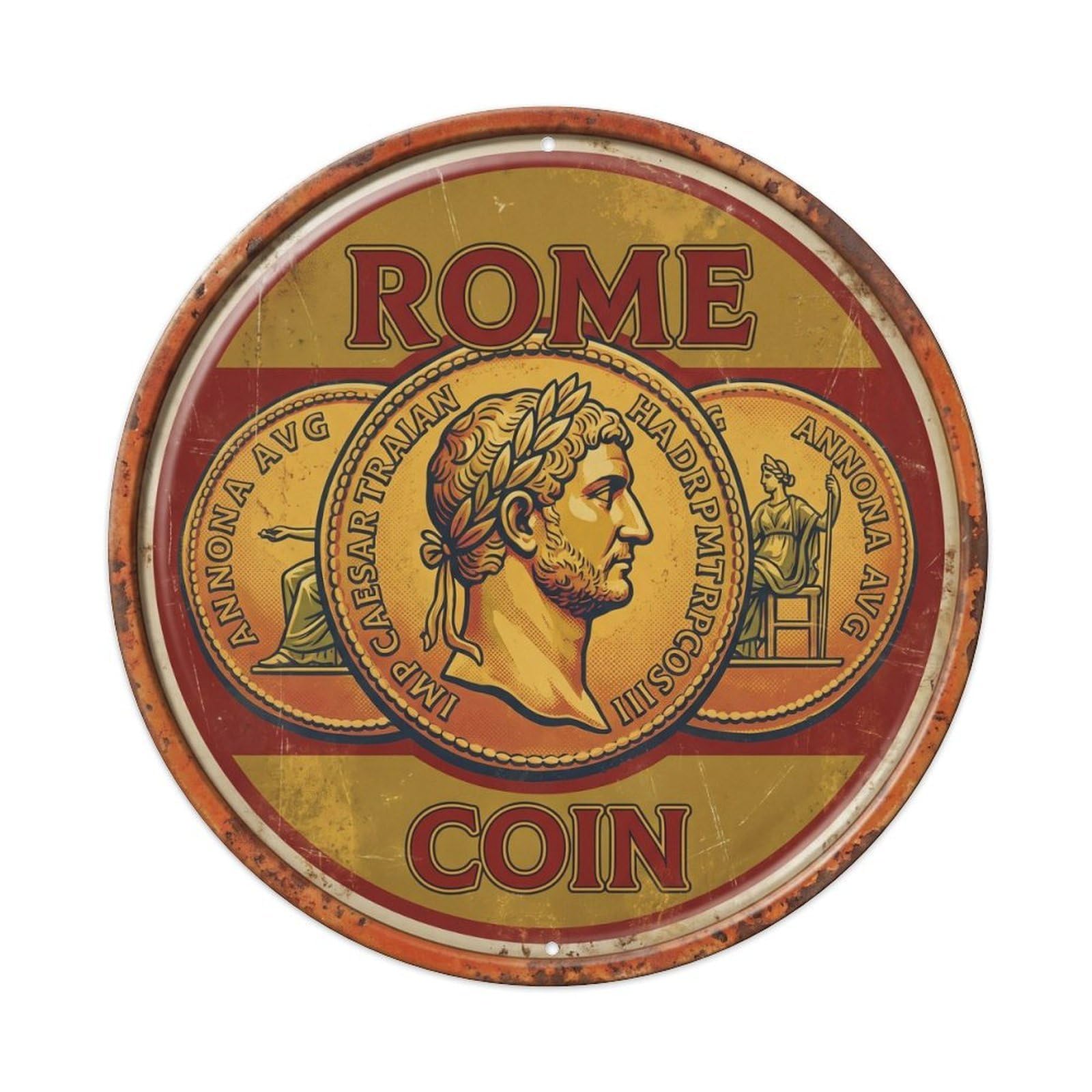 Retro Rome Italy Roman Coin City Landmark Travel Metal Tin Sign