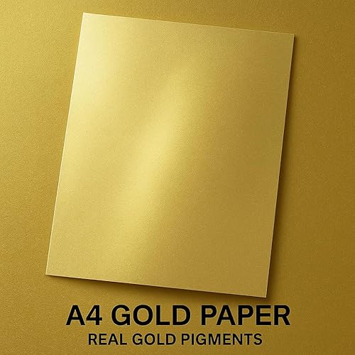 Miniatura 9 de Papel A4 Oro Real Color Oro Perlado 120gsm Doble Cara Adecuado para Impresoras de Inyección de Tinta y Láser (100)