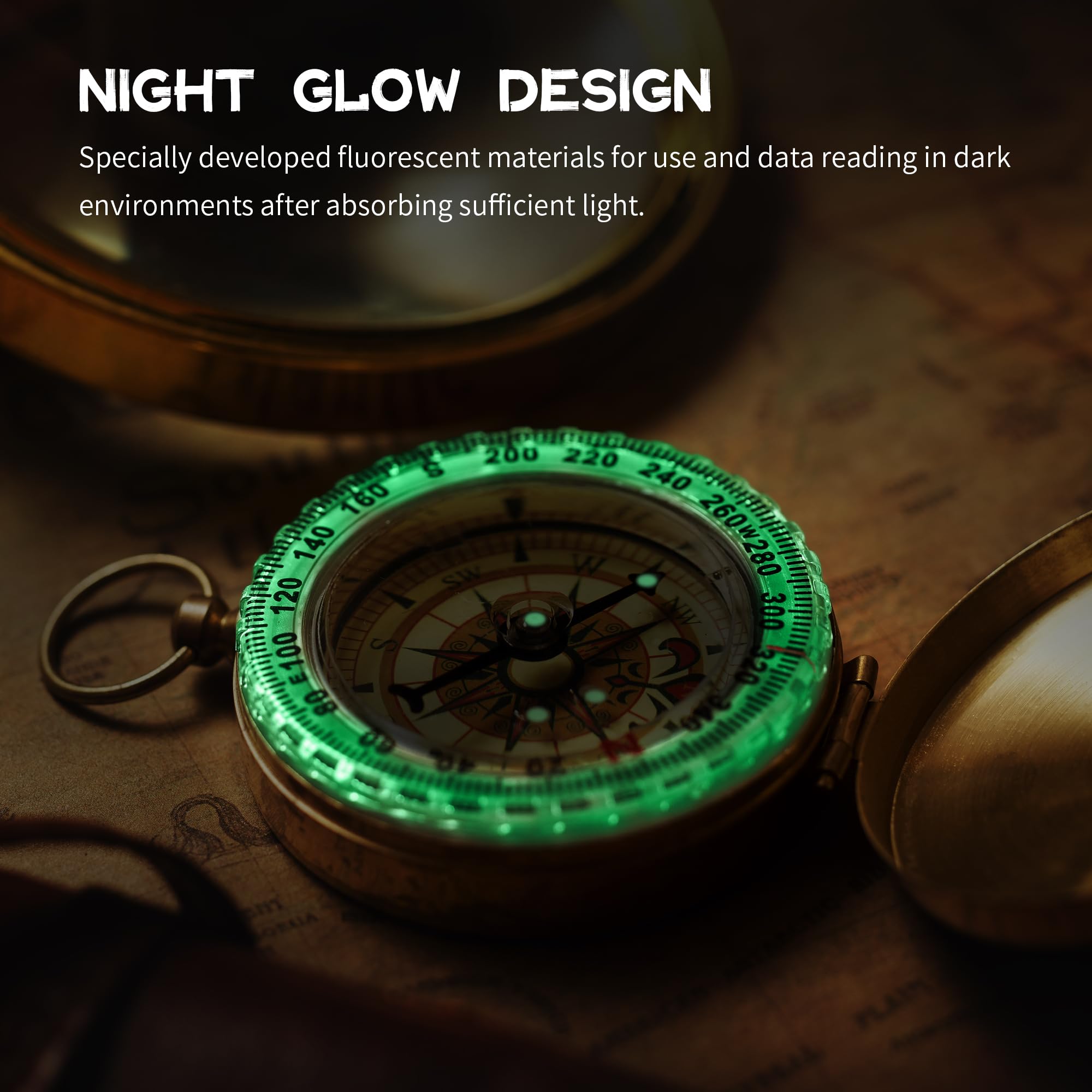 Bussola Professionale Impermeabile con Luminosità Notturna Integrata - Design Vintage in Rame Puro Antigraffio, Compatto e Portatile per Escursionismo, Trekking, Nautica, Sopravvivenza