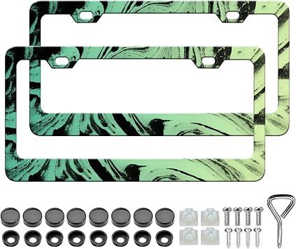 HCSS 2PCS Abstract Green License Plate Frames, Personalized Aluminum Metal License Plate Holder Covers Car Accessory, Rust-Proof Waterproof Car Decorative Tag Frames for Standard US 12x6 Inch