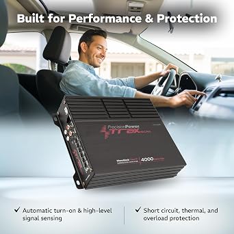 Precision Power Trax Micro Monoblock Class D Car Stereo Amplifier TM1.4000D 4000W Single Channel Digital Subwoofer Amp with Wired Bass Control & High-Level Inputs for Powerful Audio