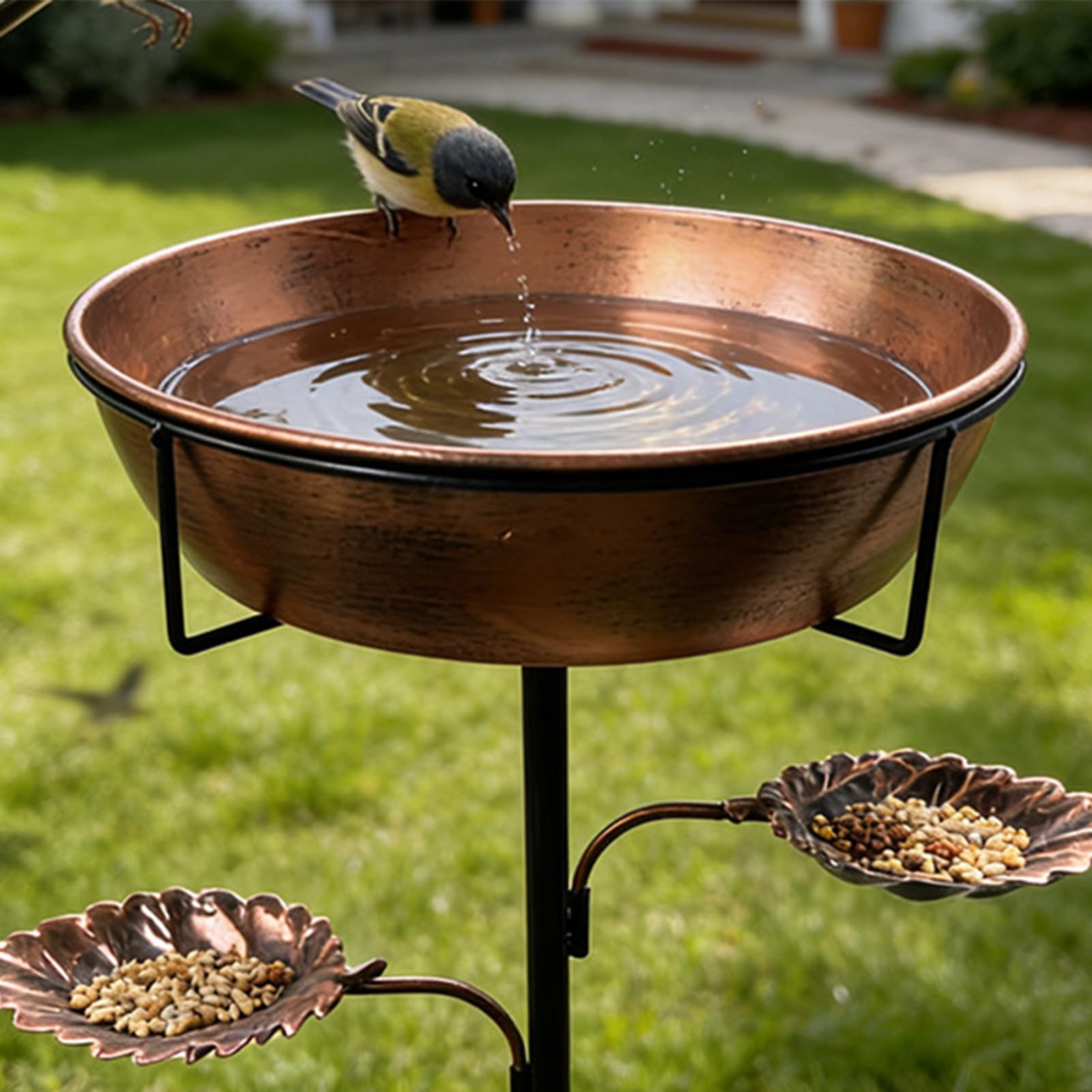 Baños para Pájaros Bebedero de metal inoxidable con cuenco extraíble | Fuentes para Aves para Exteriores Decoración de Jardín, Patio, Balcón, Terraza, Estanque