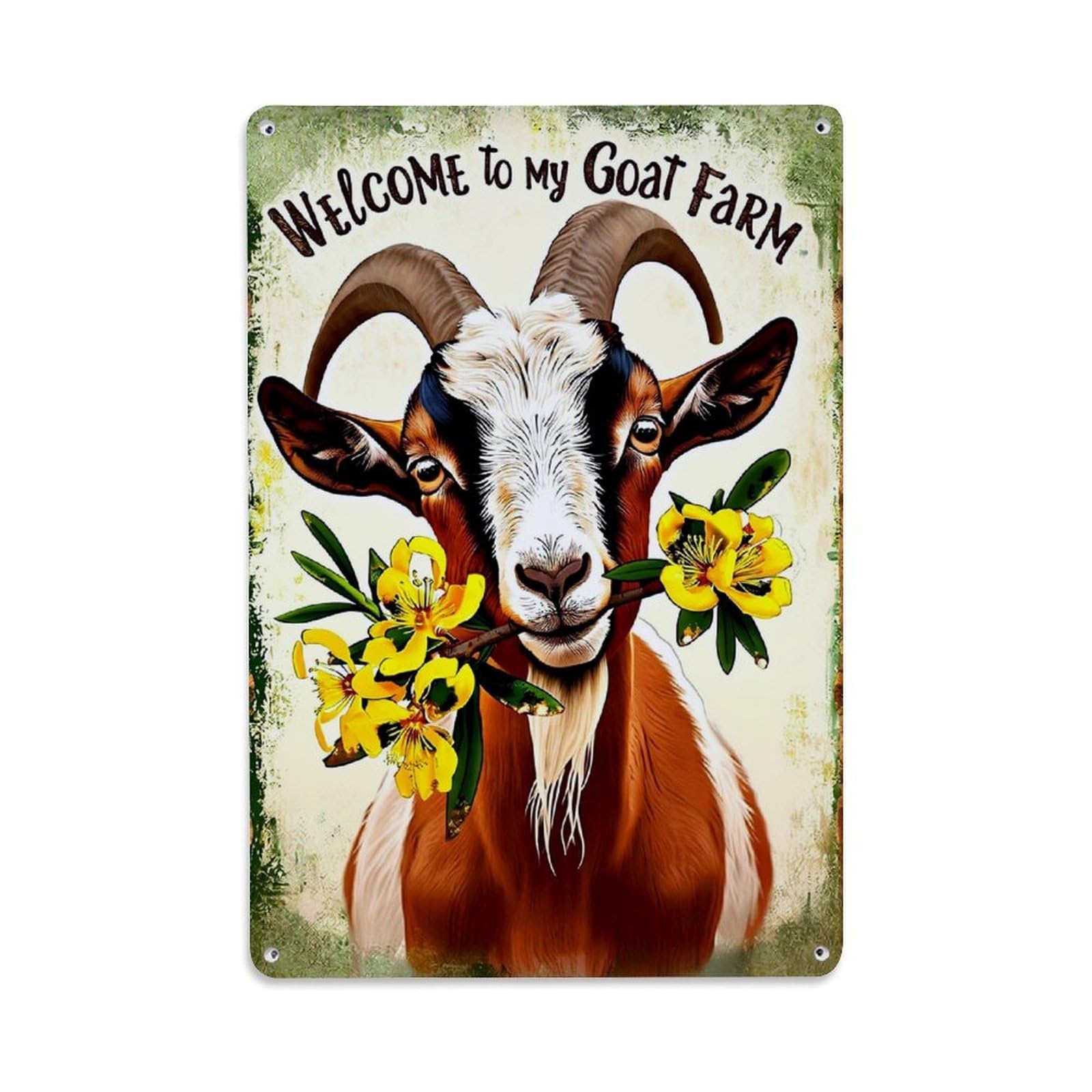 Goat With Flowers And Horns Retro Metal Tin Sign, Vintage Decor Art Poster for Bar, Home, Man Cave, Kitchen, Laundry Room Gift 8x12Inch