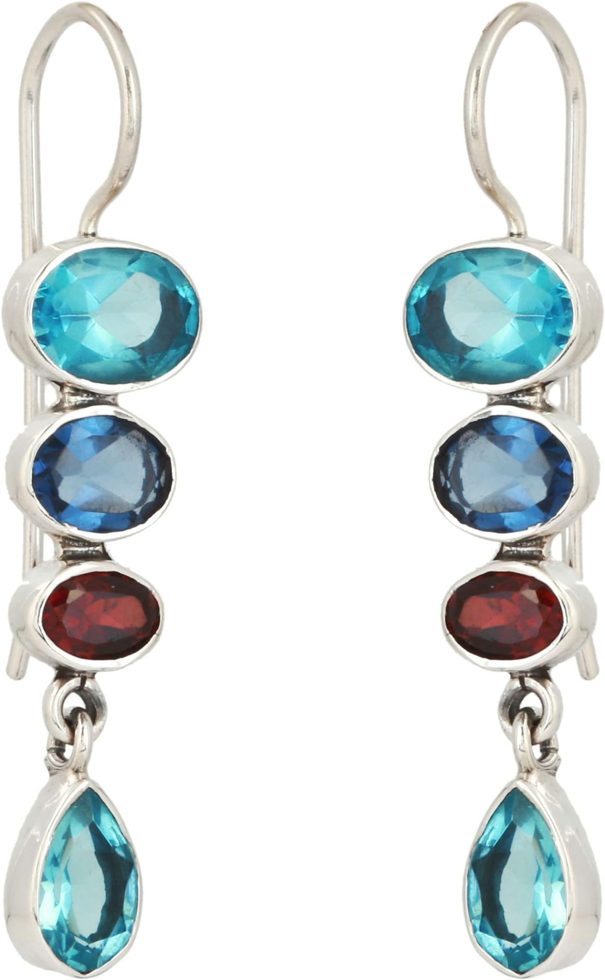 Silver Planets 92.5-925 Silver Amethyst Peridot Blue Topaz Turquoise Red Black Onyx Green Emerald & Multi Colour Stone long Earring For Girls & Women
