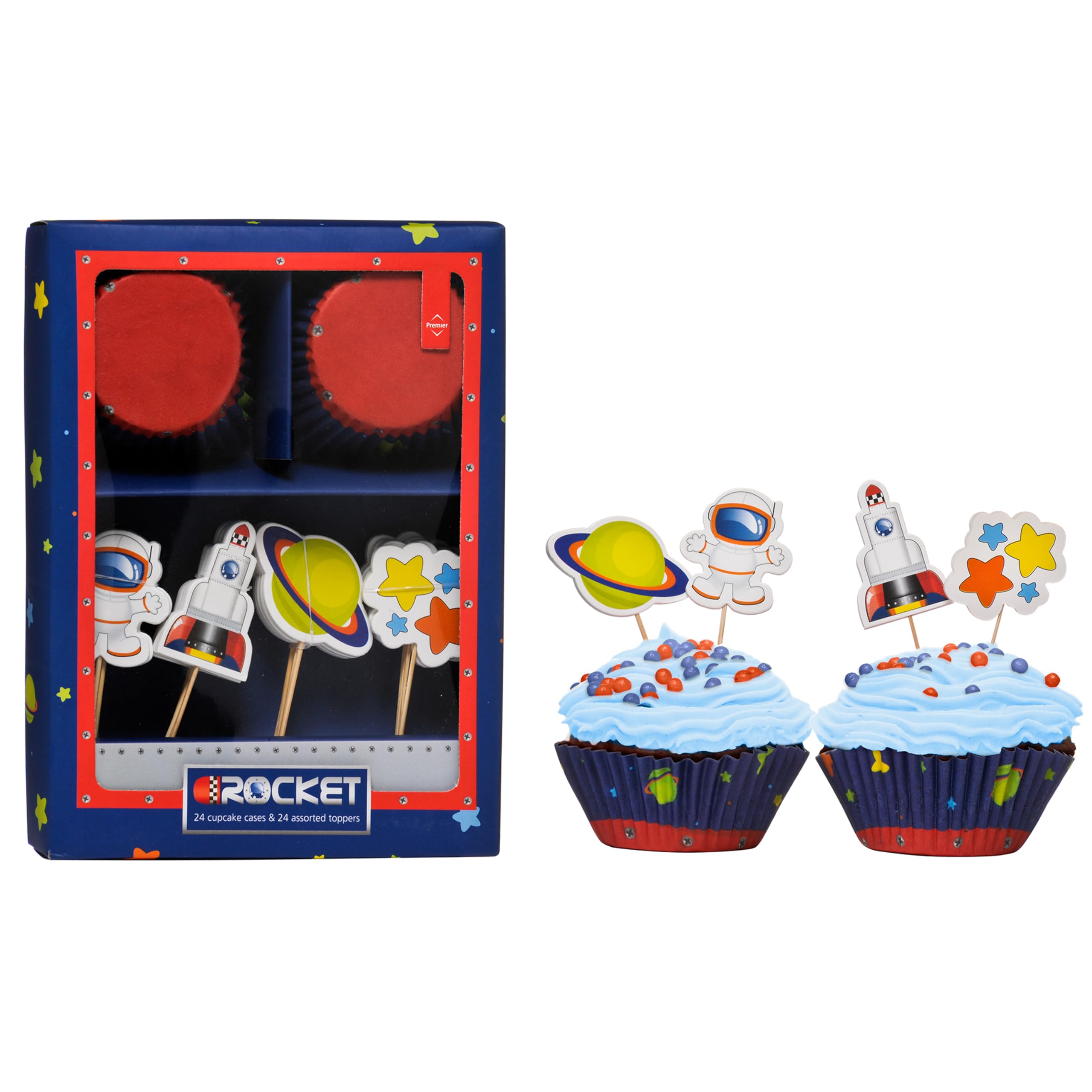 Orsina Cupcake Cases & Toppers Set - Space Theme - Multicolor - 24 Count
