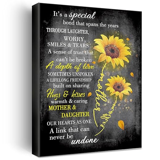 Wailozco Gifts for Daughter -Hangable Canvas Poem Prints Framed Poster Wall Art for Daughter from Mom-Meaningful Daughter Gifts,Daughter Home Bedroom Living Room Wall Decor- Mother&Daughter