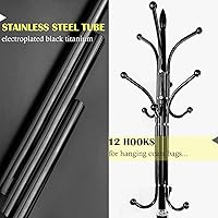 Vista 4 de Kertnic Perchero de metal con base de mármol natural, árbol de pasillo independiente con 12 ganchos para colgar bufanda, bolsa, chaqueta, Negro