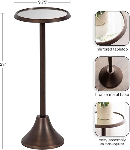 Miniatura 3 de Kate and Laurel Sanzo - Mesa moderna de pedestal para bebidas 10 x 10 x 23 bronce antiguo mesa auxiliar decorativa con mesa de espejo para uso como