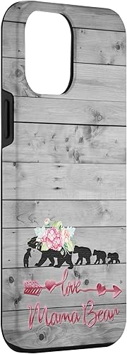 Miniatura 3 de iPhone 12 Pro Max Rosa Floral Negro Mamá Oso Cuatro Cachorros en Vintage Gris Rústico Caso