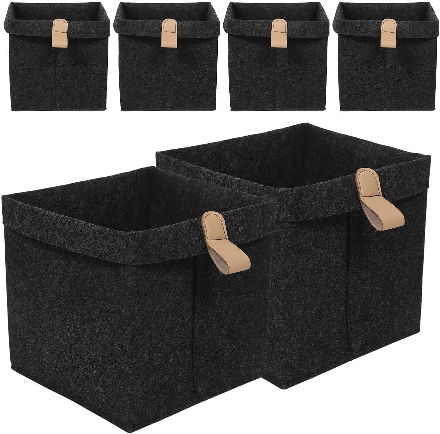 6pcs Collapsible Felt Storage Box with Handles for Magazines Books
