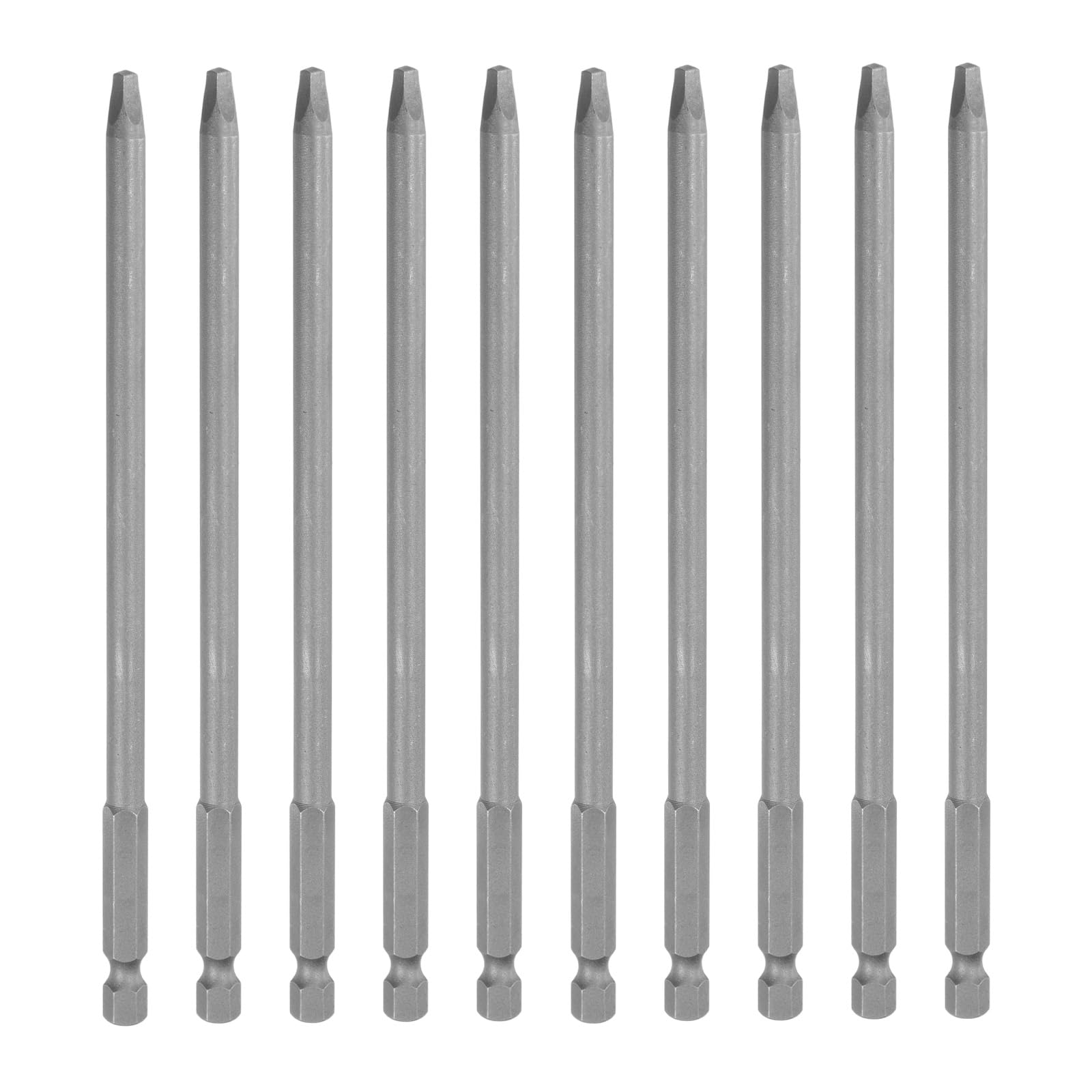 HARFINGTON 10Pcs SQ2 Square Head Screwdriver Bits 1/4 Inch Hex Shank 6" Long S2 Steel with Magnetic for Power Screwdriver Drill Impact Driver