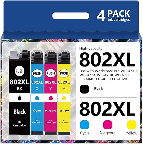 Weemay 802XL - Cartuchos de tinta remanufacturados de repuesto para Epson 802XL 802, paquete combinado para impresoras Epson Workforce Pro WF-4720