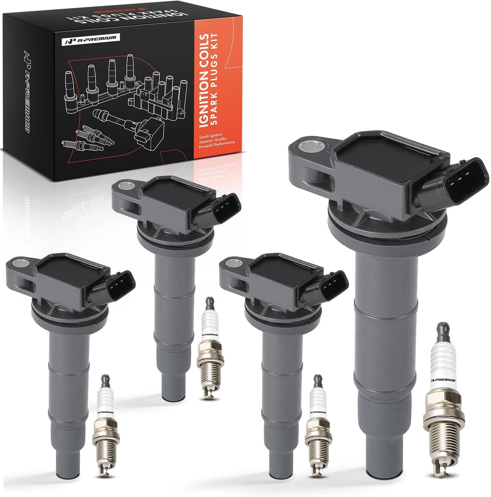 Set of 4 Ignition Coil Pack and Iridium Spark Plugs | Compatible with Toyota Camry Corolla Highlander Matrix RAV4 Solara & Scion tC xB & Lexus HS250h & Pontiac Vibe, 2.4L