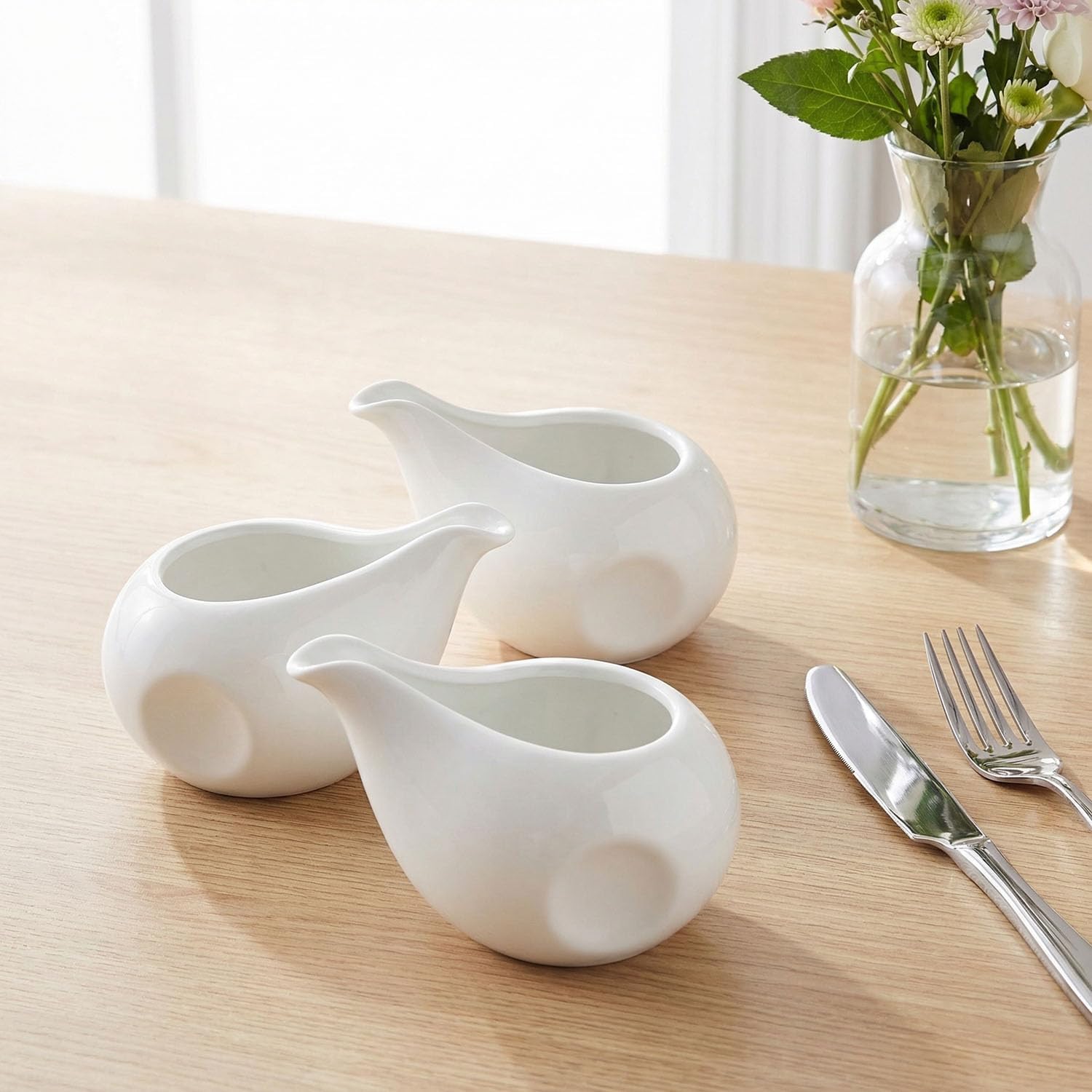 Gravy Boat Small Creamer Pitcher Set, Coffee Milk Gravy Boat, Fine Porcelain With Lip Spout, For Gravy, Warming Sauces, Salad Dressings, Milk, More, Microwave & Freezer Safe (Set of 4)