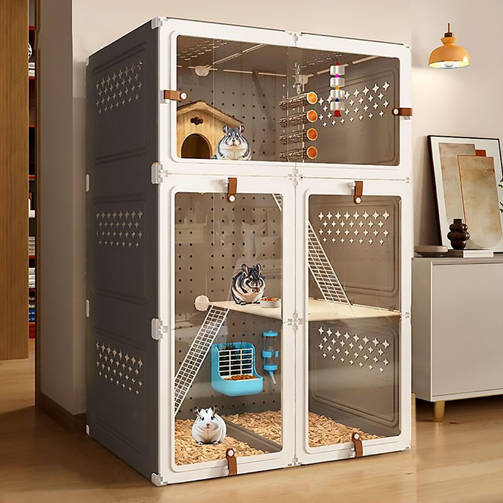 Chinchilla - Jaula para animales pequeños con ventilación de cuatro lados, paneles de paisajismo de bricolaje, 70 x 45 x 105 cm