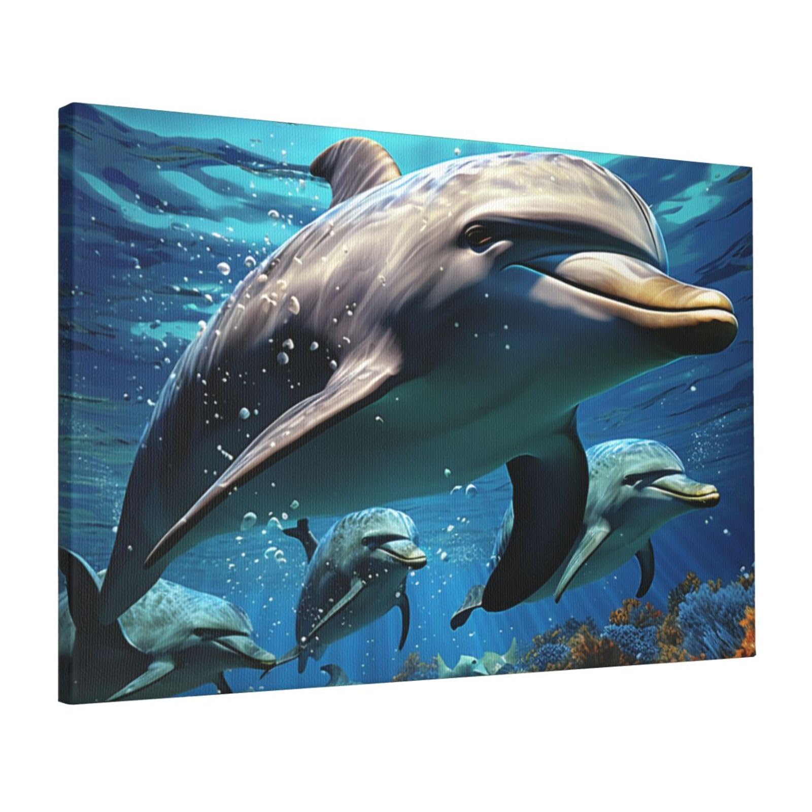 FodPand Canvas Wall Art for Living Room Wall Decor 16"x24" Modern Artwork Painting Pictures Hanging Canvas Prints Dolphins Aesthetic Wall Art for Bedroom Bathroom Office Wallart Decor