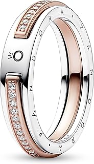 PANDORA Signature - Anello logo e pavè bicolore