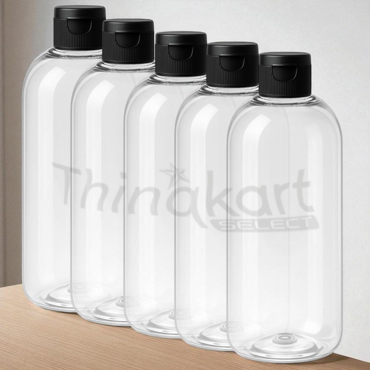 Thinqkart Select 500ml Empty Clear Plastic Bottles Refillable Travel Size Cosmetic Containers Squeeze Bottles With Black Flip Cap For Toiletries, Shampoos, Lotions, Creams (5)-image-42