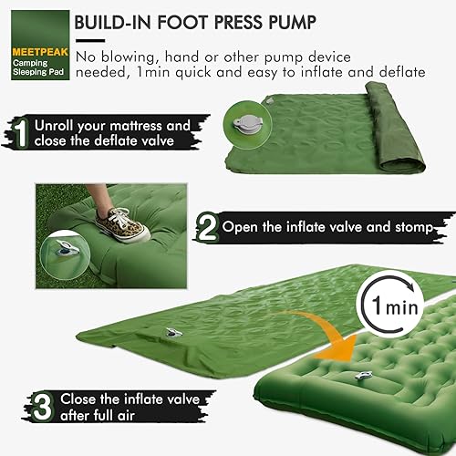 Miniatura 10 de MEETPEAK Alfombrilla de dormir inflable extra gruesa de 5 pulgadas para campamento ultraligera compacta bomba de pie integrada para senderismo