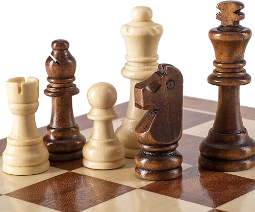 Miniatura 6 de AMEROUS Piezas de ajedrez de madera solamente, piezas de ajedrez de madera estilo Staunton con rey de 3.15 pulgadas, bolsa de almacenamiento, caja