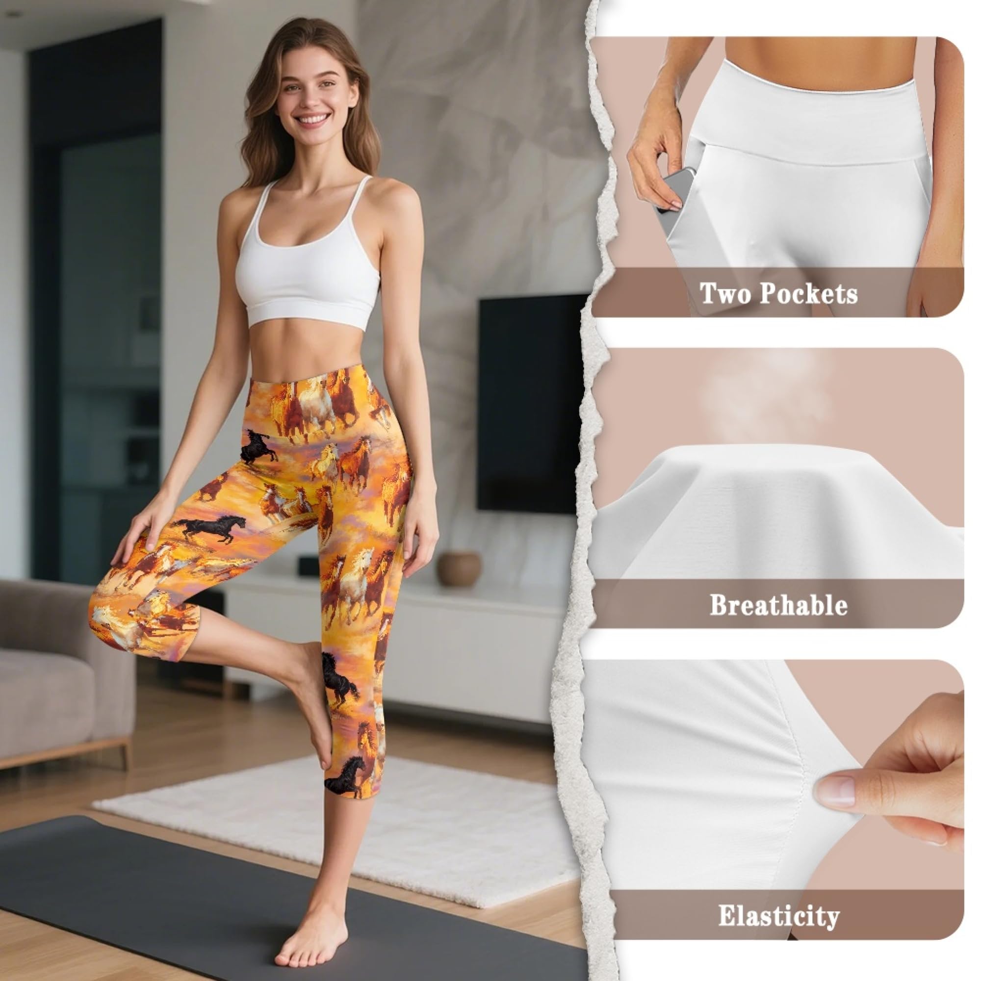 Amzbeauty Capri-Leggings für Damen, 3/4-Länge, hohe Taille, Sporthose mit Taschen, Yoga, Fitness, Laufen, Workout, Fitnessstudio