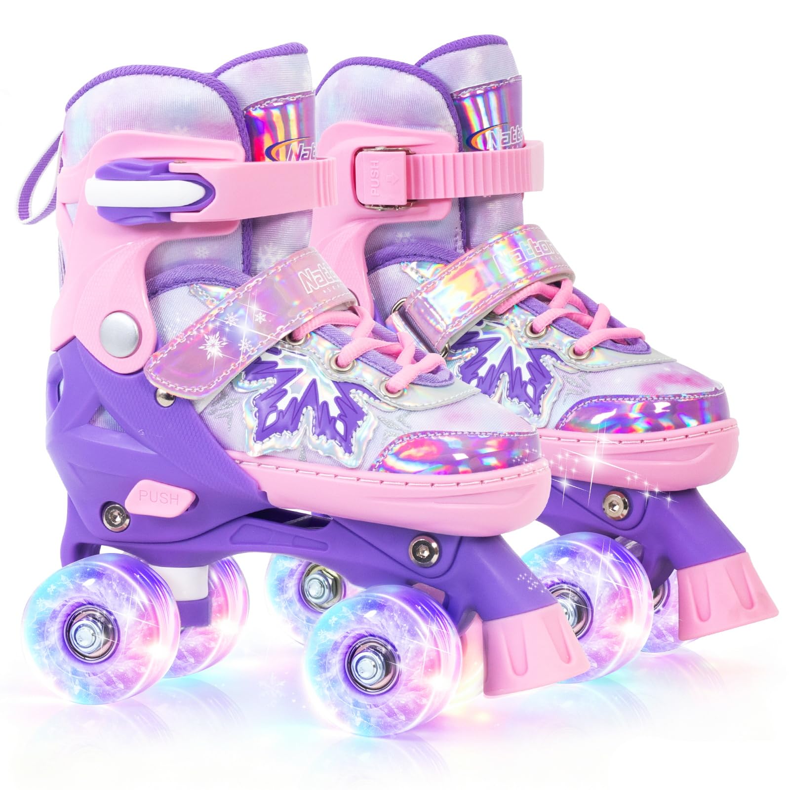 Nattork Kids Adjustable Roller Skates - Snowflake Pattern Quad Skates for Girls Boys Safe & Comfortable Skates for Children Beginners Purple Size 10C 11C 12C 13C