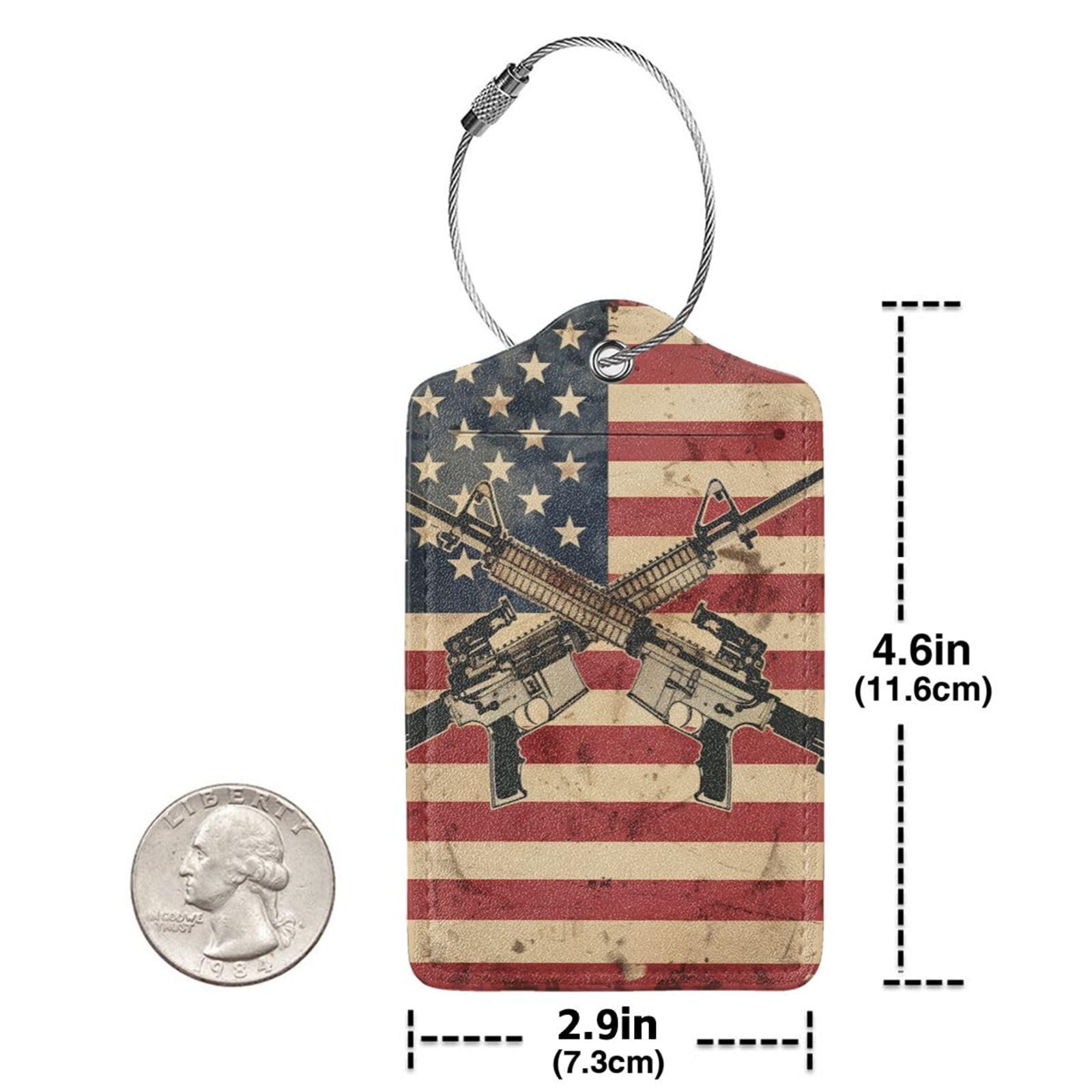 4 etiquetas de equipaje de piel sintética para maleta, etiqueta de equipaje de soldado con bandera estadounidense retro con bucle de acero inoxidable, etiqueta de identificación de cubierta de