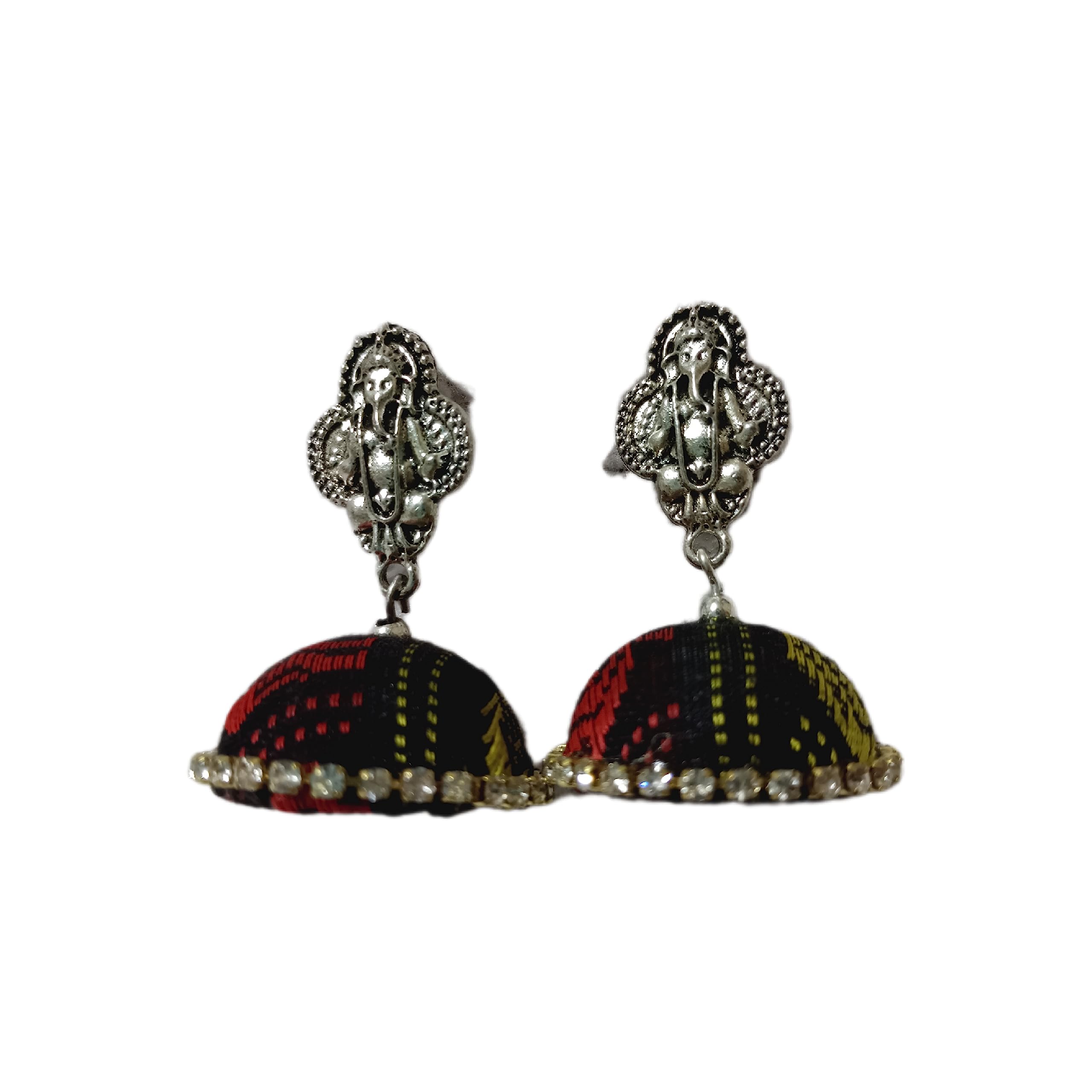 Hathi-Mor Pattern Khun Fabric Multicolour Jhumka