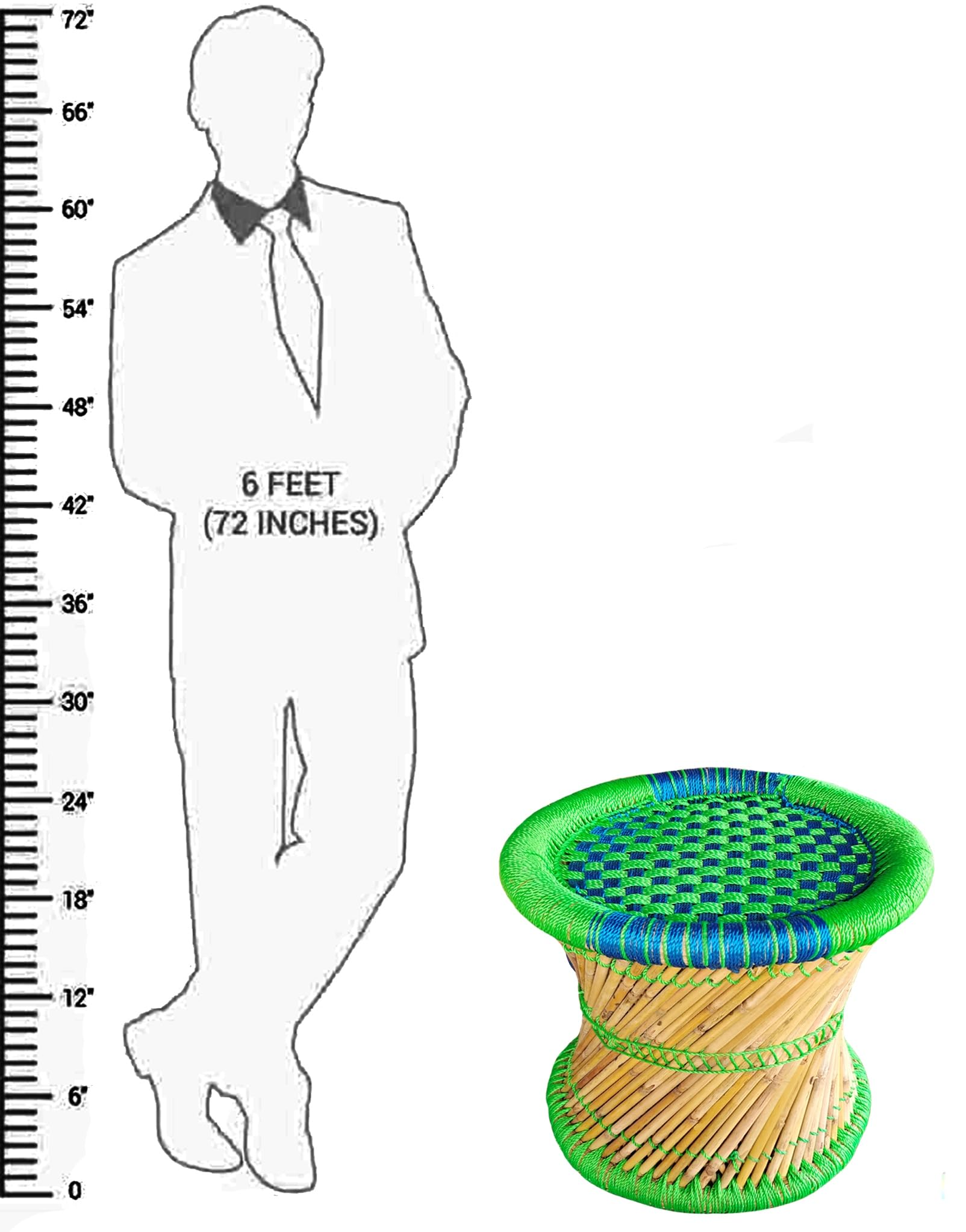 Sitting and footrest Hand Made Bamboo Stool Stylish Degine Use for Living Room, Bedroom, Dining Room Balcony Office,Indoor & Outdoor, Garden etc.. Size -15x15 Set of-1 Colour-Green-Blue. 3