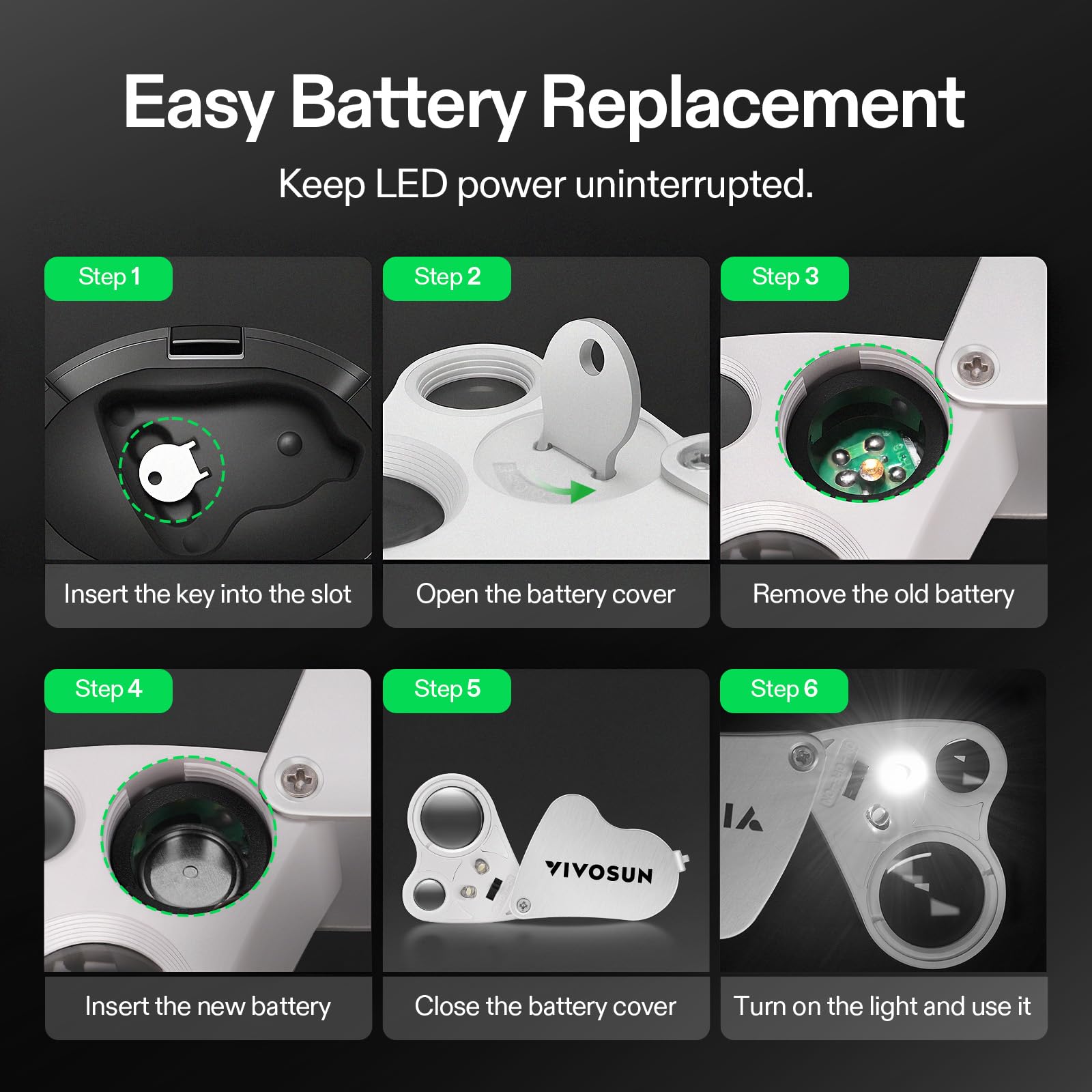 VIVOSUN Lente di Ingrandimento per Gioielliere 30X e 60X con LED, Kit da 2 Pieghevoli in Alluminio e Plastica - per Ispezioni di Diamanti, Gioielli, Monete, Francobolli, Antichità (Bianco)