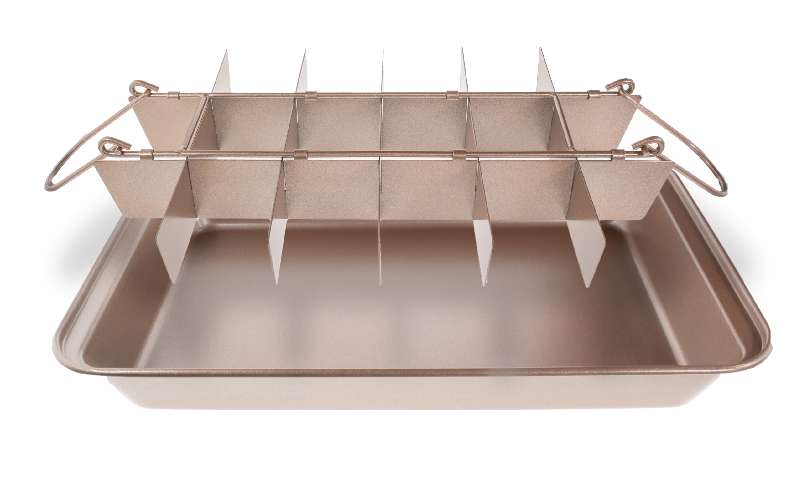 Brownie Nonstick Pan with Dividers -Nonstick Copper Baking Tray - All Edge & Corner Brownie Pan for Uniform Slices - 18 Precut Brownies - Even Heating, Dishwasher Safe - 12x8 Inch with Handles