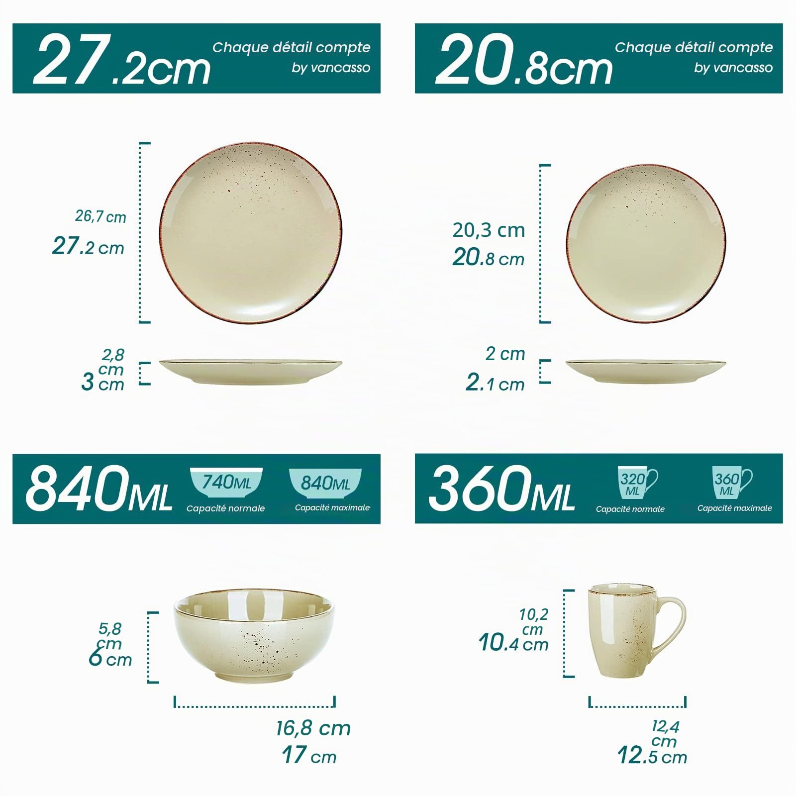 vancasso Série Navia Assiettes Service de table, Service Vaiselle 48 Pièces pour 12 Personnes,Design Modern