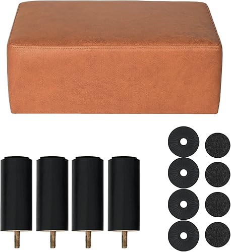 Miniatura 4 de Mini reposapiés otomano de 15.7 pulgadas, reposapiés acolchado de piel sintética con patas de madera maciza, reposapiés rectangular moderno para