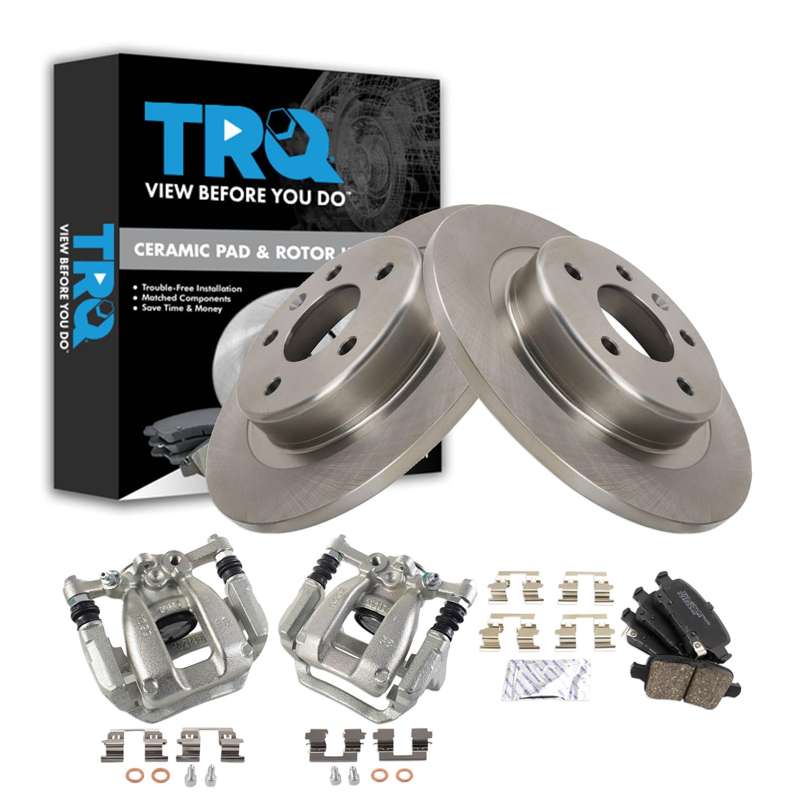 TRQ Brake Pad &amp; Rotor Kit Ceramic Compatible with 2018 Chevrolet Equinox GMC Terrain