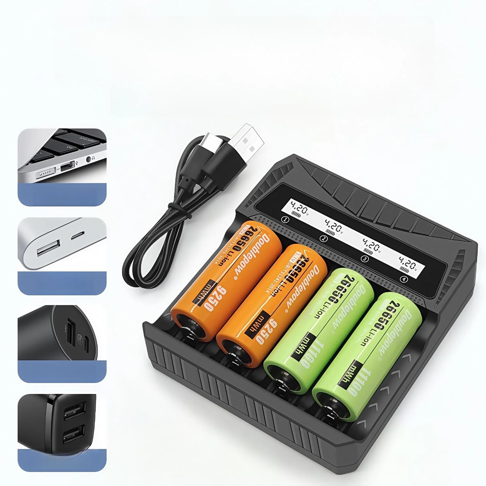 18650 Battery Charger,4 Bay Smart LCD Battery Charger for 3.7V-4.2V Li-ion / 1.2V-1.5V Ni-MH Ni-Cd Batteries,Compatible with 26650, 21700, 18650, 18500, 16340, 14500, AA, AAA