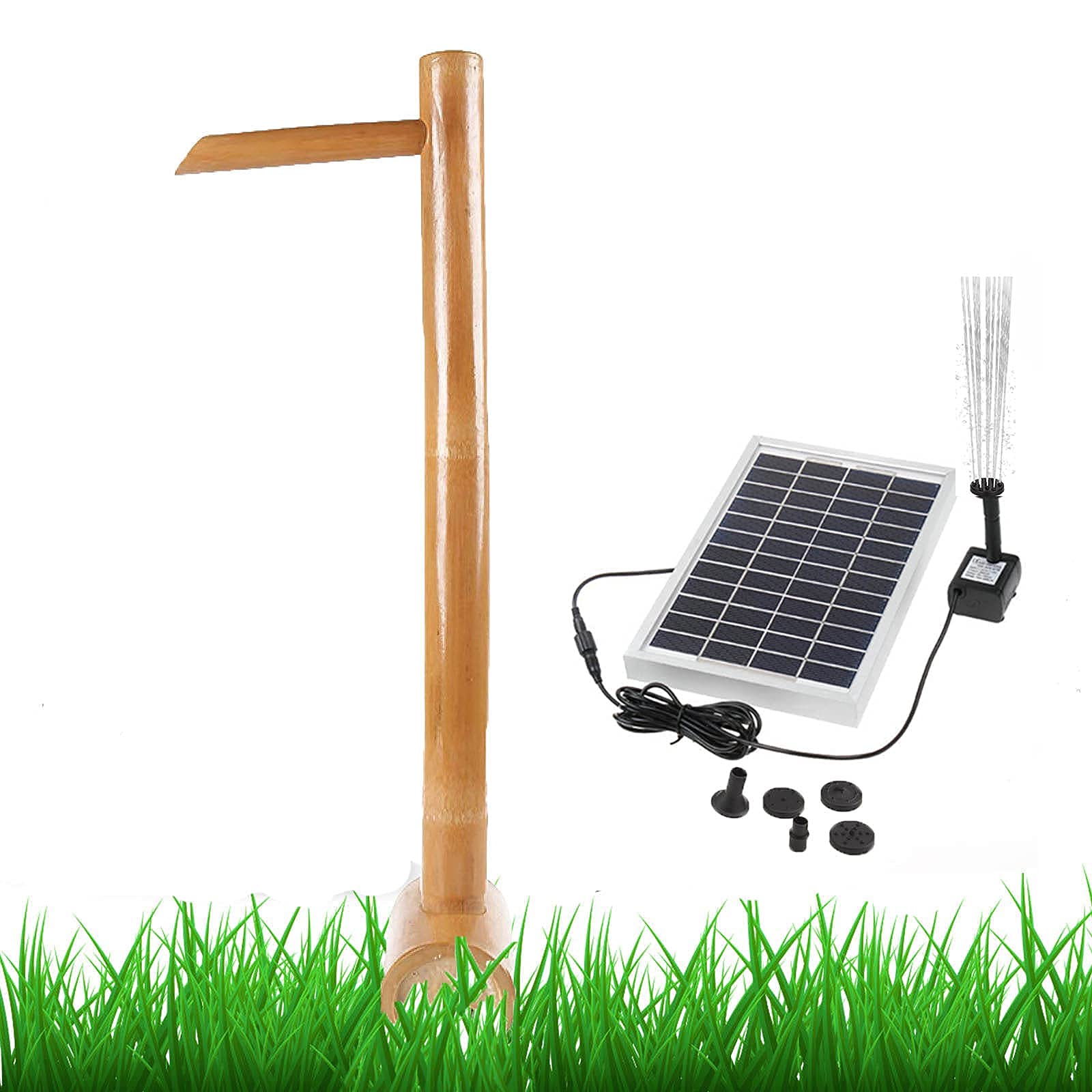 Fontana Solare, Fontana Decorativa in bambù, Giochi d'Acqua per Il Giardino ad energia Solare, Fontana da Giardino per Esterni, 70 cm