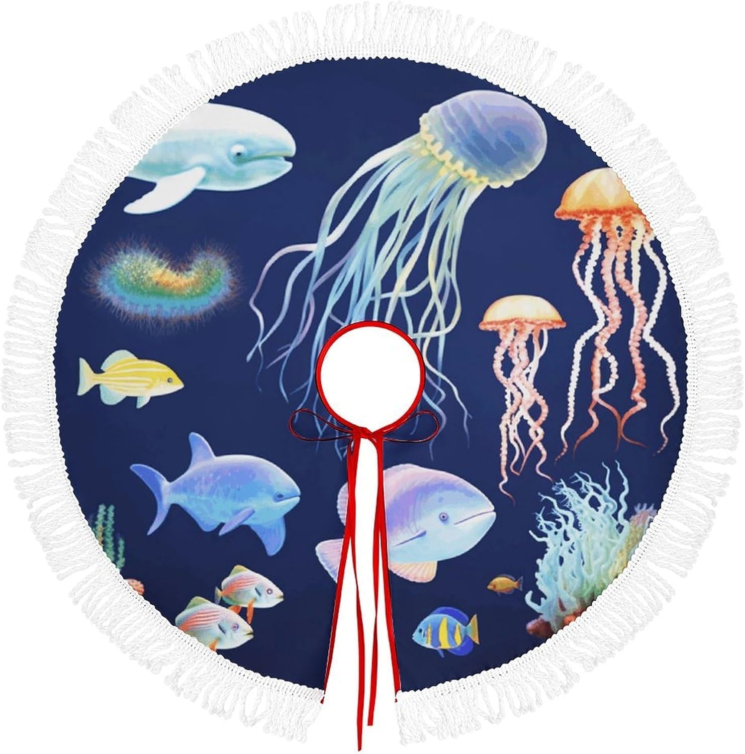 Christmas Tree Skirt Cute Xmas Trees Mat Skirts Personalization Christmas Round Tree Skirts for Holiday Party Decorative Supplies Aquatic Sea Animal