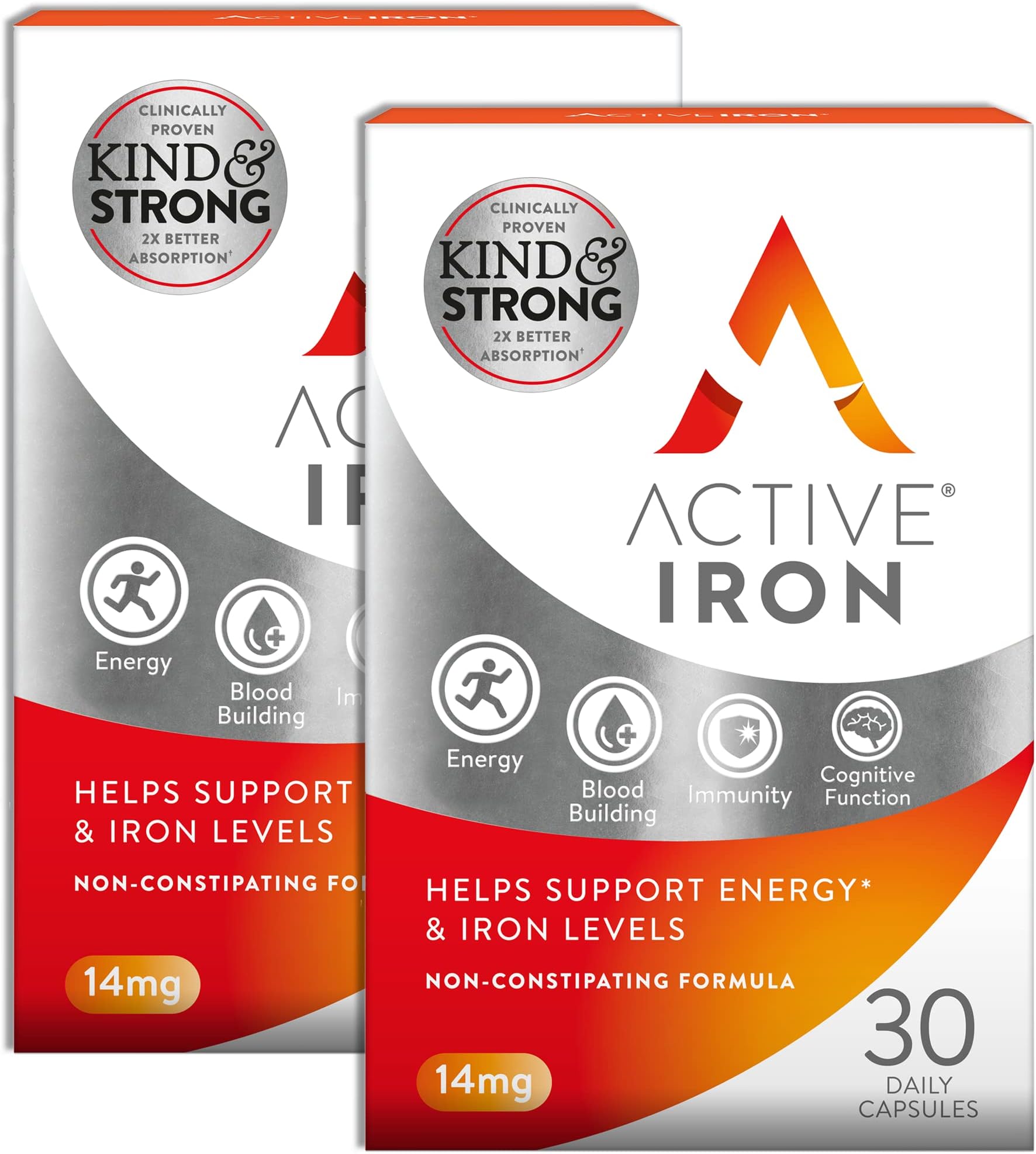 Active Iron (2 Packs) | Non-Constipating | Iron Tablets | Ferrous Iron Sulphate Supplement | 60 Capsules