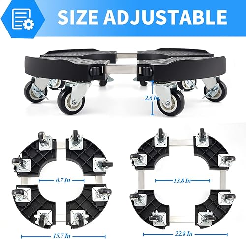 Miniatura 2 de TreeGun Paquete de 2 organizadores para plantas con ruedas resistentes con 8 ruedas con bloqueo, soporte para plantas rodantes ajustable para