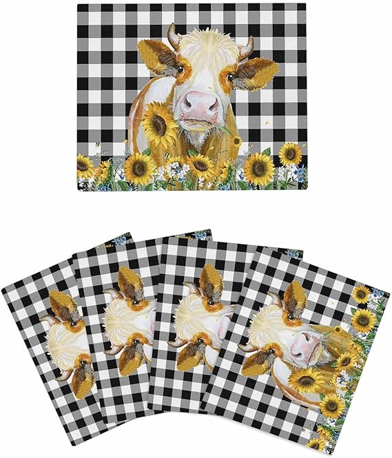 LOPOPE Microfiber Cleaning Cloth, Farm Cow and Sunflower