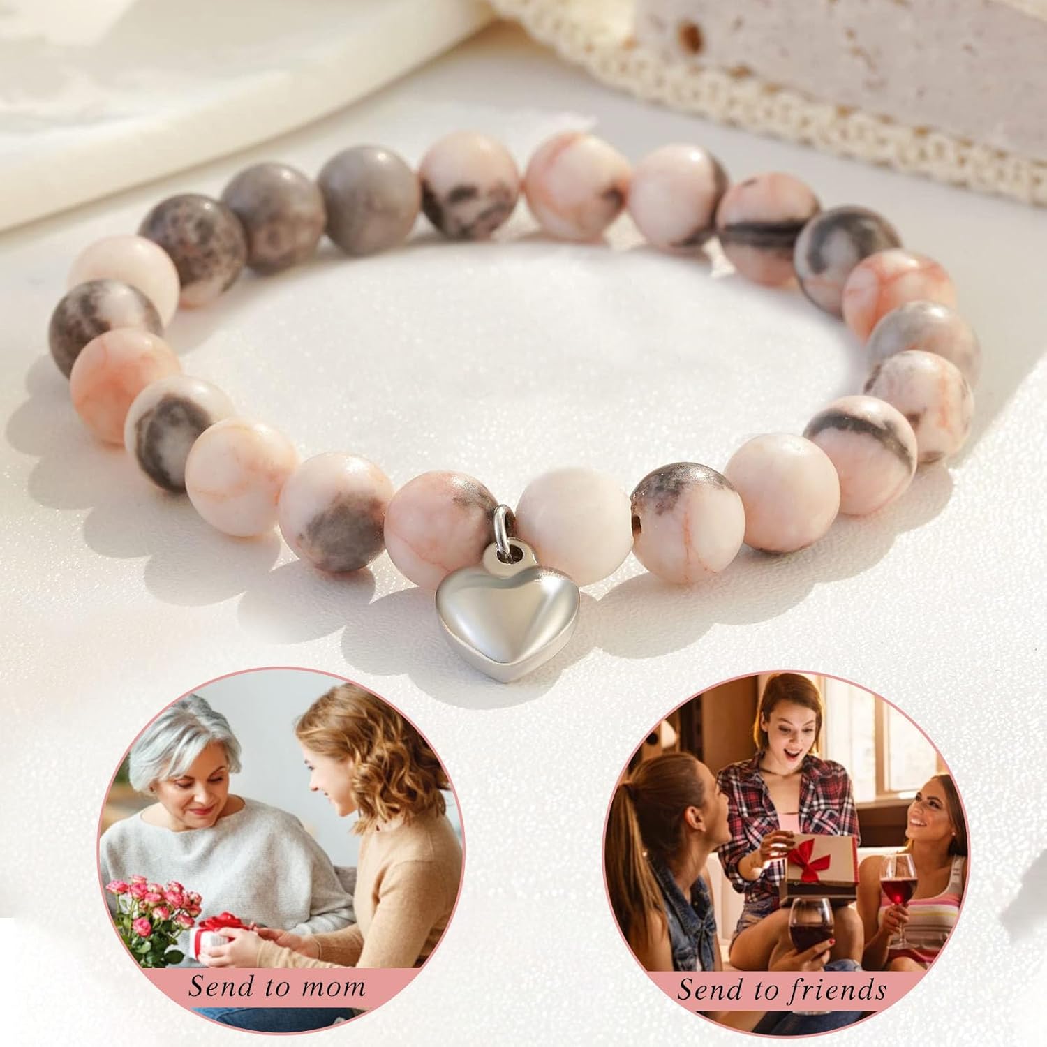 Natural Stone Bracelet for Women, Moonstone Beaded Bracelet for Girlfriend Mom Teen Girls Birthday Gifts - Image 5