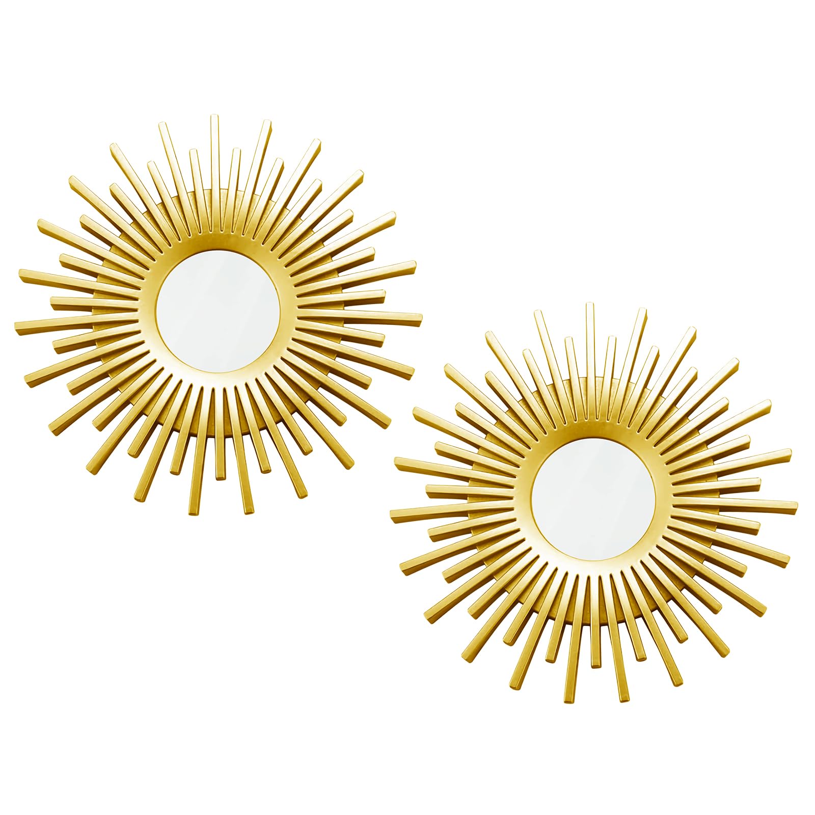 YiYa 2 Piezas Espejo Redondo Sol Dorado de Metal Decoración de Pared de Metal Espejos Pequeños Decorativos para Sala de Estar, Dormitorio, Oficina, Galería de Balcones