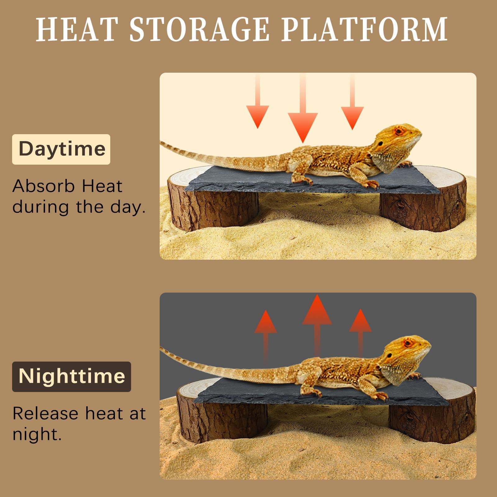 Plataforma de dragón Barbudo con Pelo de Madera, Cueva escondite de Reptiles, Roca Tomando el Sol, decoración de hábitat de terrario, Accesorios de Tanque para Tortuga, lagartos, Serpientes