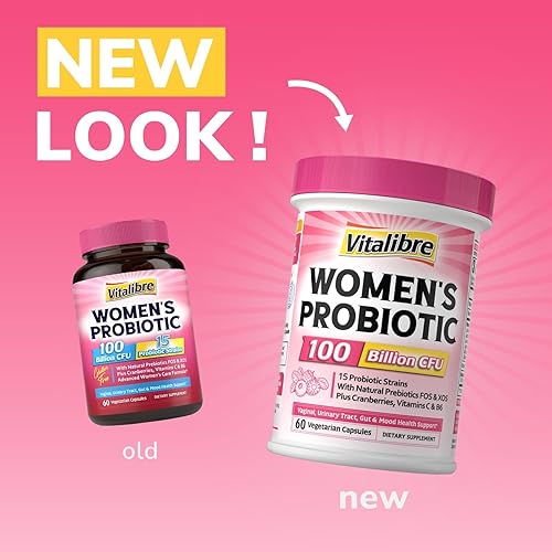 Miniatura 7 de Probióticos para mujer 100 mil millones de UFC, 15 cepas, con prebióticos, arándanos, vitamina B6 y VC, salud intestinal, vaginal y estado de ánimo,