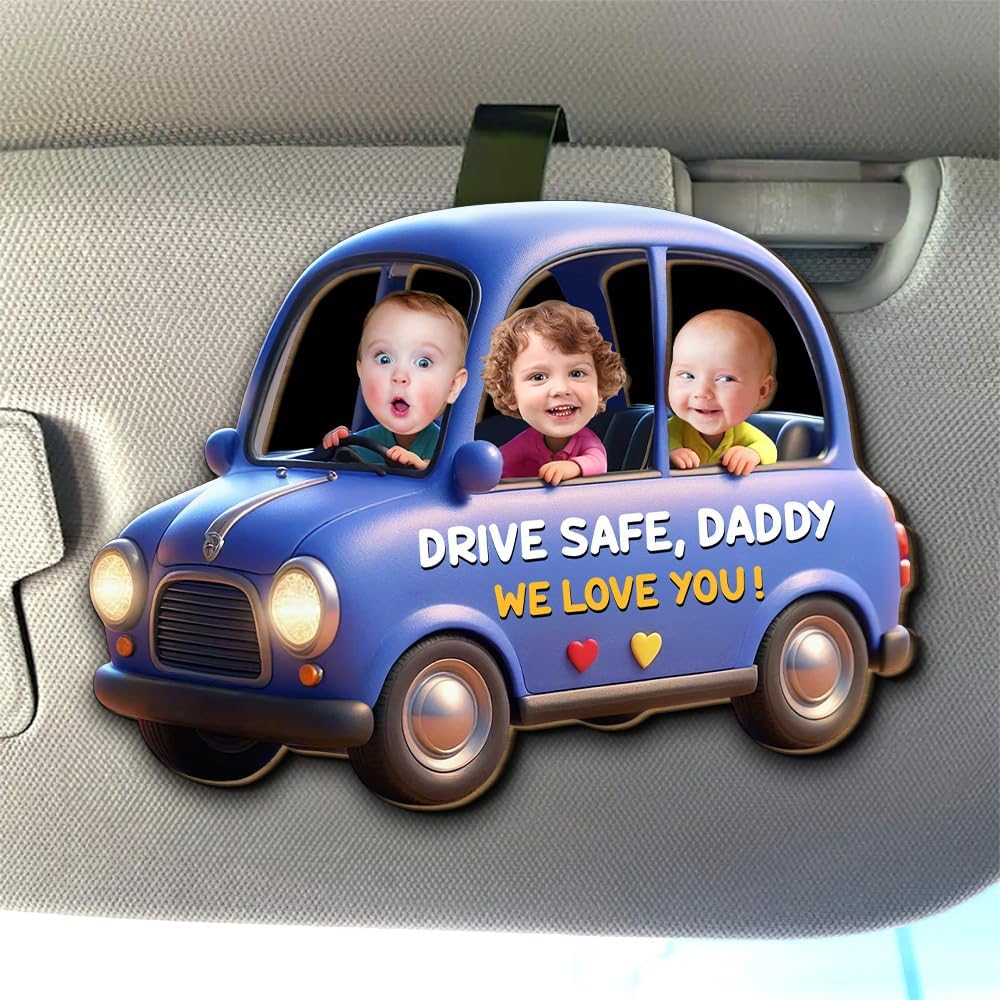 Wrappiness Personalized Funny Car Visor Clip - Custom Photo Clips for Dad, Drive Safe Reminder for Car, Unique, Personalized Visor Clip for Husband (Red)