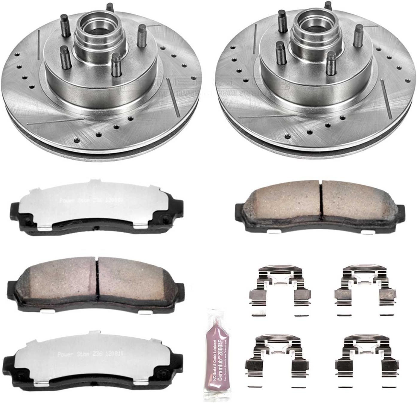 PowerStop Front Brake Kit For Ford Ranger 2003-09 |Mazda B2300 2003-09 |B3000 2003-08 |B4000 2003-09 - Truck & Tow Carbon Fiber Ceramic Brake Pads + Drilled & Slotted Rotors Upgrade, K1857-36