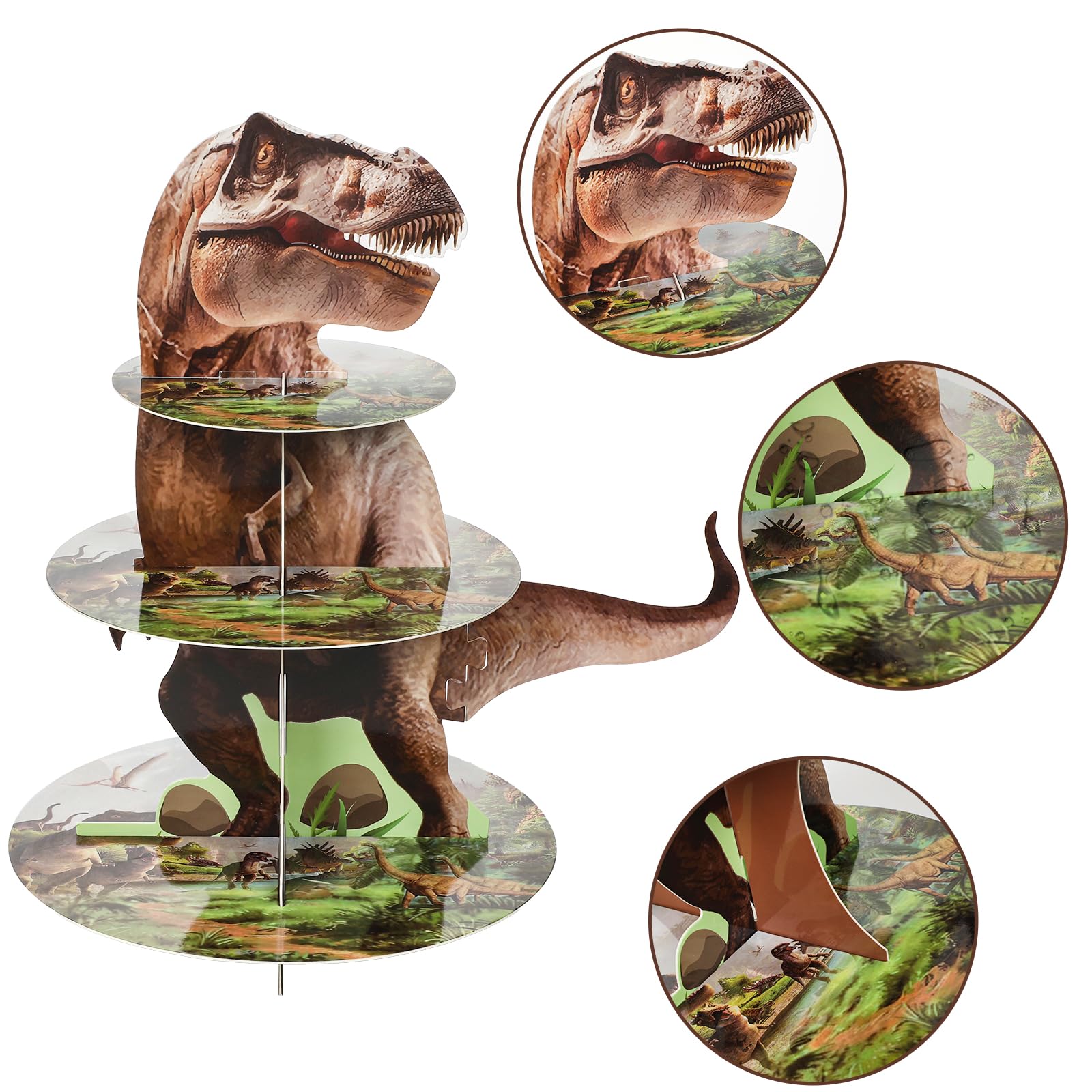 Catelves Dino taartstandaard, 3 etages, cupcake-standaard, muffin-standaard, dinosaurus, feestdecoraties voor dino, feest, verjaardag, decoratie, baby, douche, taart, etagère